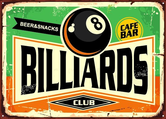 An old retro sign for a billiards club