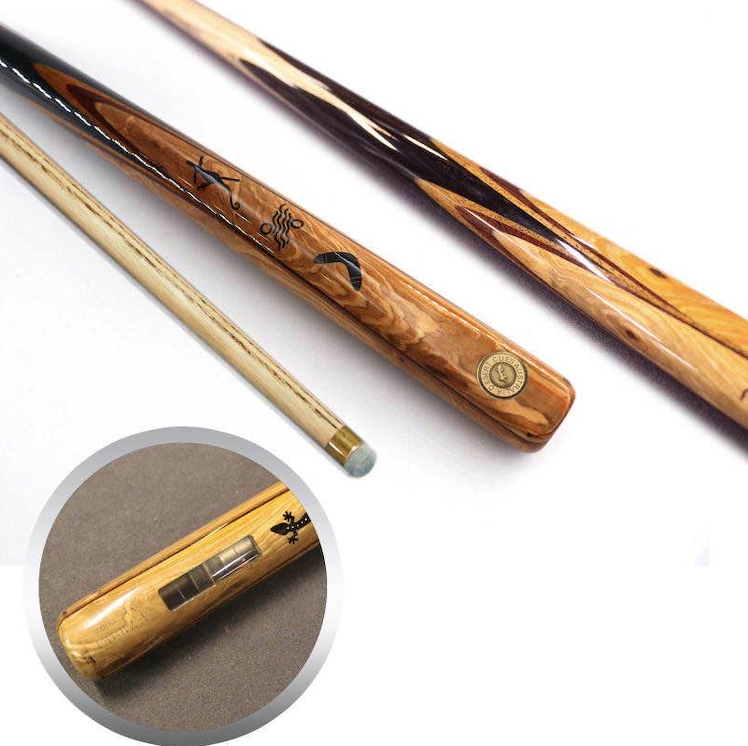 Customised pool cues with extra weight to influence shots.
